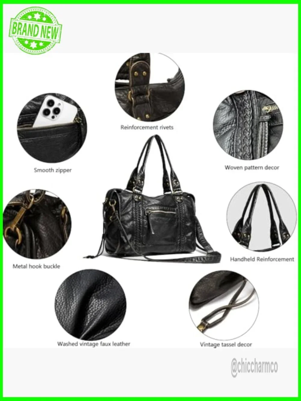 Large Vegan Leather Hobo Tote Bag with Adjustable Crossbody Strap
